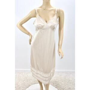 Vintage Sears Full Slip sz 40 Beige Nylon Cut Away Lace Trim to Shorten Sissy